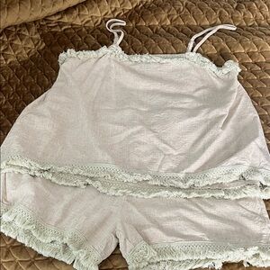 Chic Cream Fringe cotton gauze Pajama Set